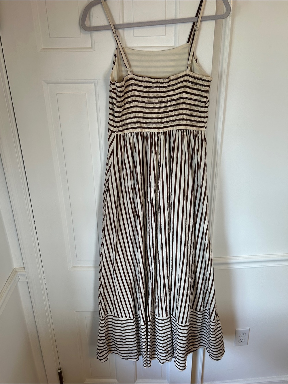 Striped Spaghetti-Strap Maxi Dress in Brown & Cream - Picture 3 of 3